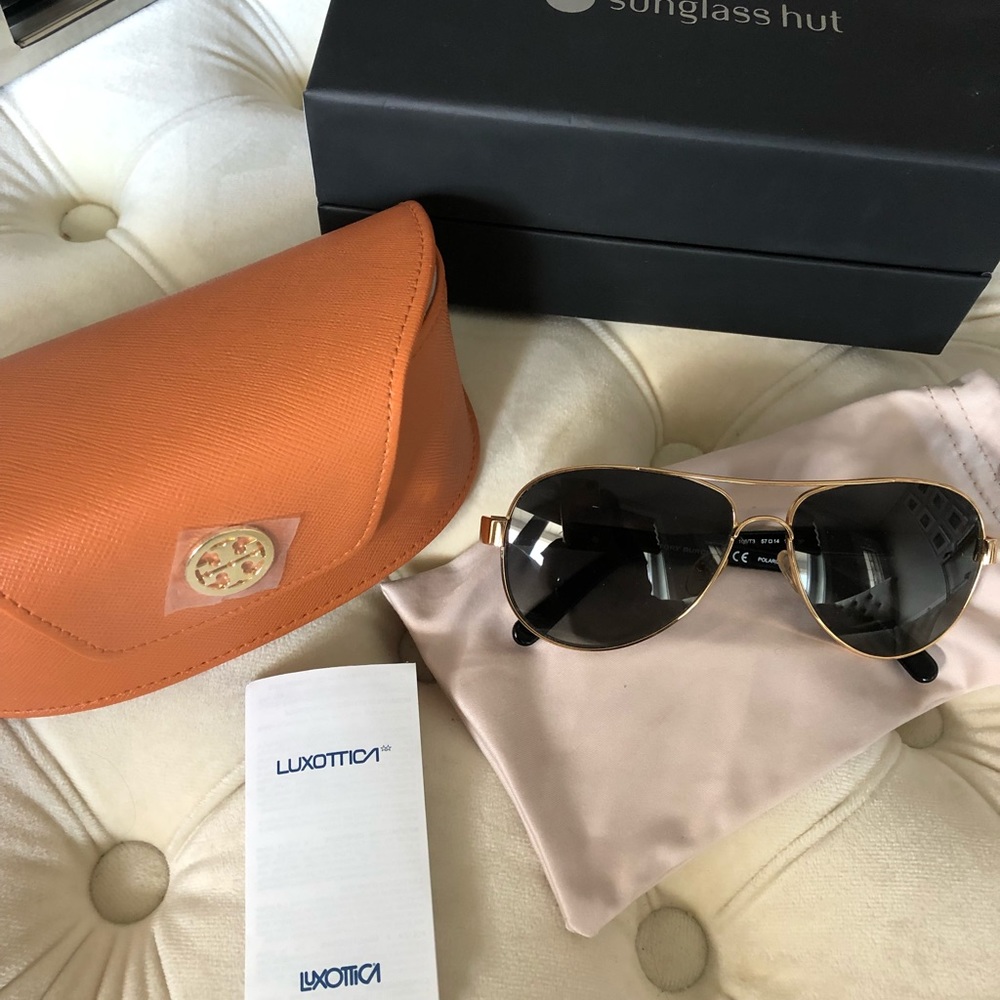 Tory Burch black gold aviators sunglasses TY6010